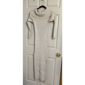 Off the Shoulder Anthropologie Dress Womens Medium Tan Cream Ribbed Body Hugging